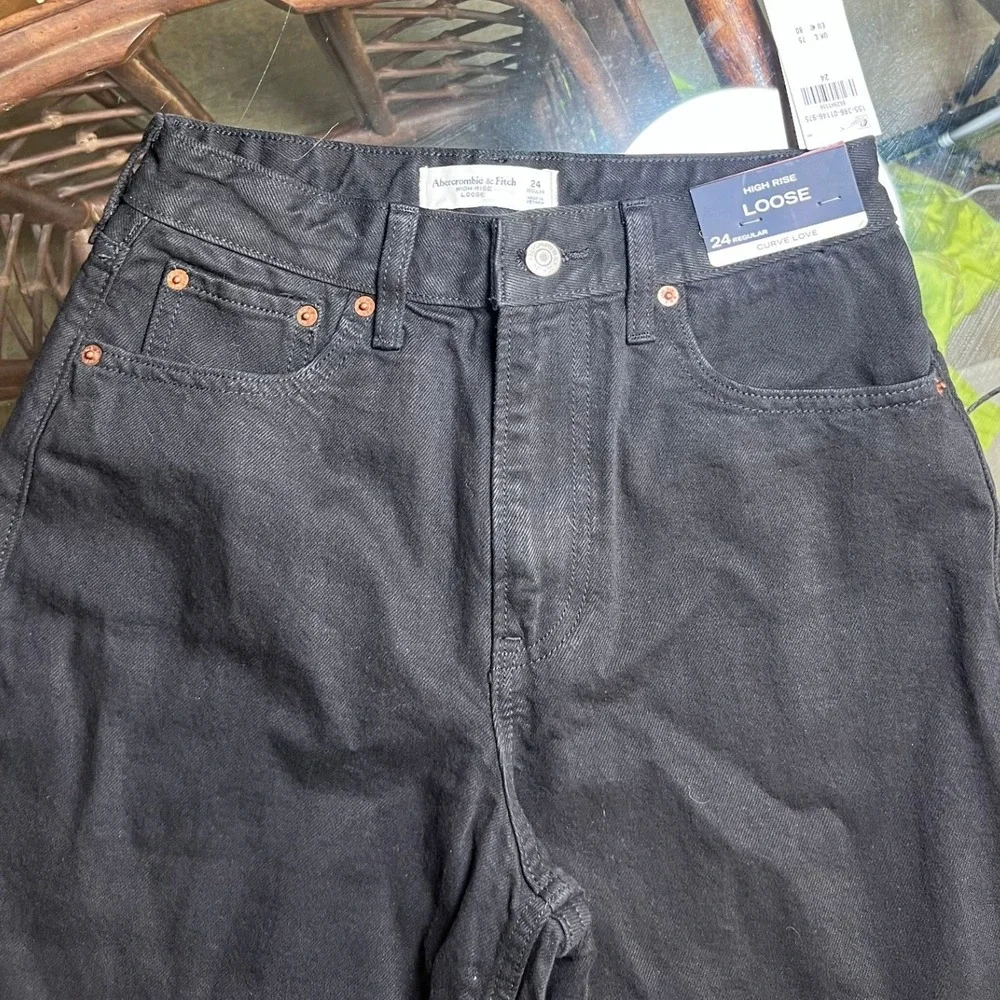 NWT Abercrombie Fitch Womens Black High‎ Rise Loose Curve Love Jeans Size 24